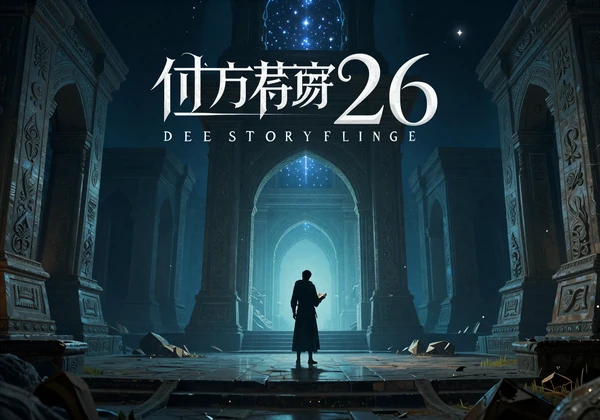 Longform Story Route collection - cinematic cover with lone figure in mystical ancient ruins under starlight